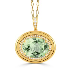 P11235GAM-18K YELLOW GOLD DIAMOND PENDANT WITH GREEN AMETHYST CENTER STONE