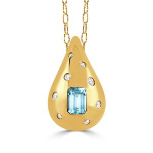 P12095BT-Y-18K YELLOW GOLD DIAMOND PENDANT WITH SKY BLUE TOPAZ