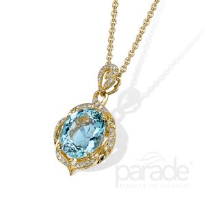 Aquamarine & Diamond Milgrain Pendant