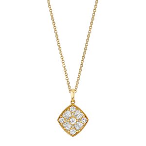 Round & Baguette Diamond Cluster Pendant