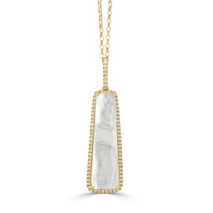 P5517WMP-18K YELLOW GOLD DIAMOND PENDANT WITH CLEAR QUARTZ OVER WHITE MOTHER OF PEARL