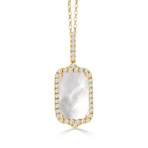 P6292WMP-2-18K YELLOW GOLD DIAMOND PENDANT WITH CLEAR QUARTZ OVER WHITE MOTHER OF PEARL