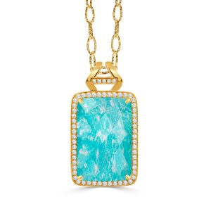 P7054AZ-18K YELLOW GOLD PENDANT WITH CLEAR QUARTZ OVER AMAZONITE