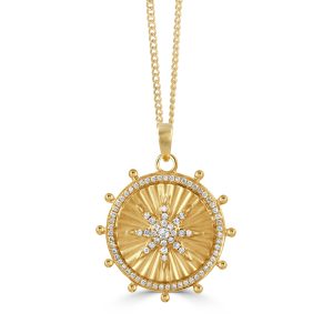 P9895-1-18K YELLOW GOLD DIAMOND SHIPS WHEEL PENDANT IN SATIN FINISH