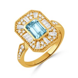 R11737BT-Y-18K YELLOW GOLD DIAMOND RING WITH SKY BLUE TOPAZ