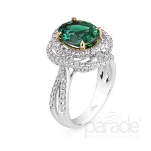 3.19 Carat Green Tourmaline & Diamond Engagement Ring