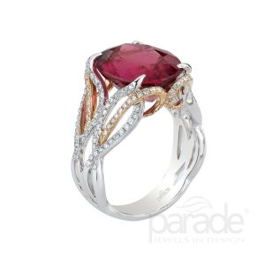 Rubellite Tourmaline & Diamond Engagement Ring