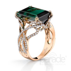 9.9 Carat Emerald-Cut Green Tourmaline & Diamond Engagement Ring