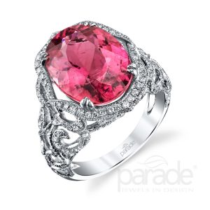 Rubellite Tourmaline & Diamond Engagement Ring