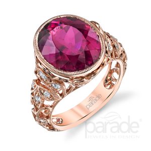 7.41 Carat Rubellite Tourmaline Milgrain Engagement Ring