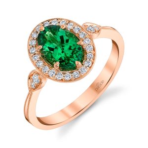 Tsavorite & Diamond Halo Engagement Ring