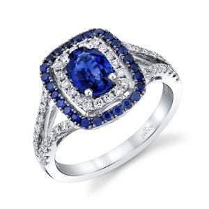 Sapphire & Diamond Halo Engagement Ring