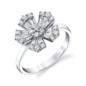 Baguette Diamond Floral Engagement Ring