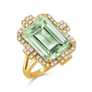 R8695GAM-18K YELLOW GOLD DIAMOND RING WITH GREEN AMETHYST CENTER