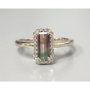 14K Yellow Gold Bi-Color Tourmaline/Diamond Ring